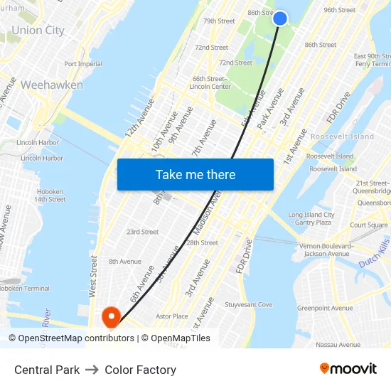 Central Park to Color Factory map