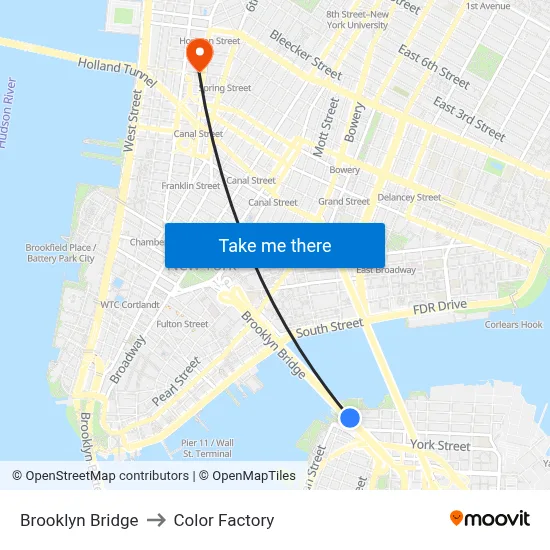 Brooklyn Bridge to Color Factory map