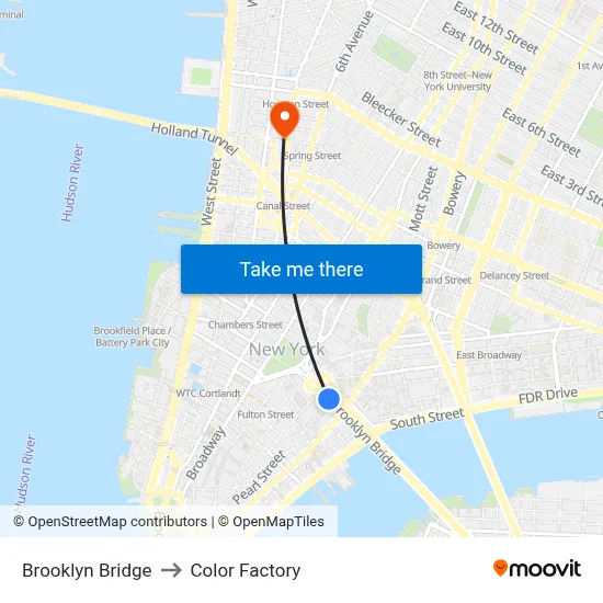 Brooklyn Bridge to Color Factory map