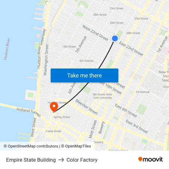 Empire State Building to Color Factory map