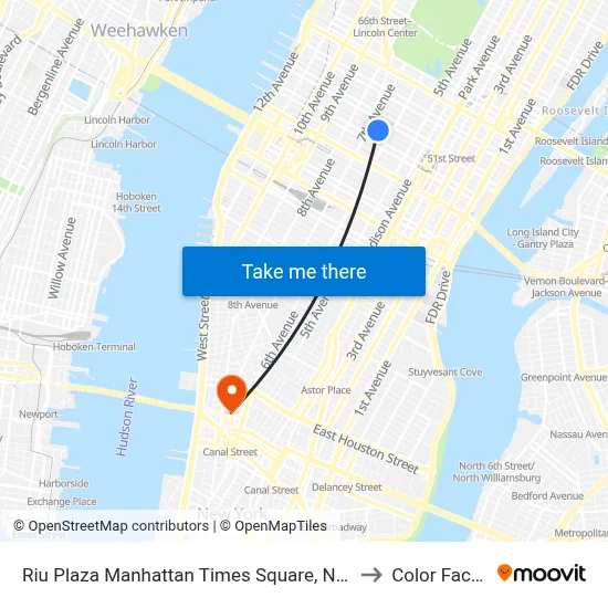 Riu Plaza Manhattan Times Square, New York to Color Factory map
