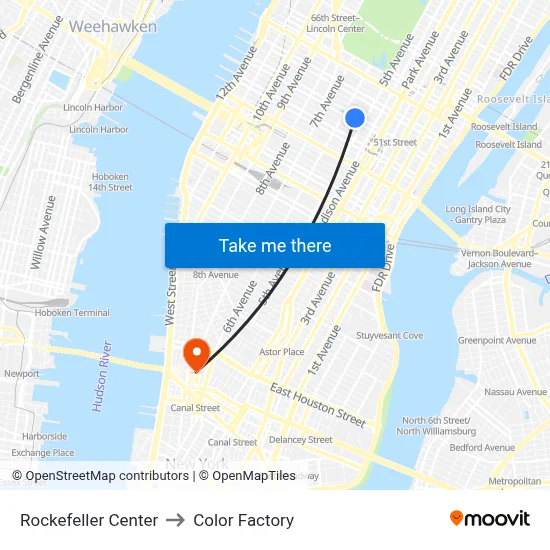 Rockefeller Center to Color Factory map