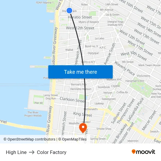 High Line to Color Factory map