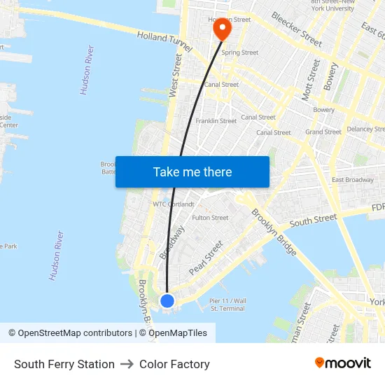 South Ferry Station to Color Factory map