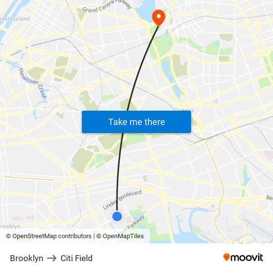 Brooklyn to Citi Field map