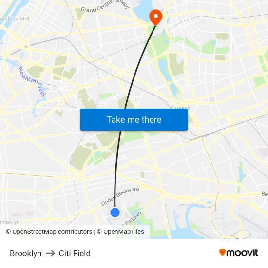 Brooklyn to Citi Field map