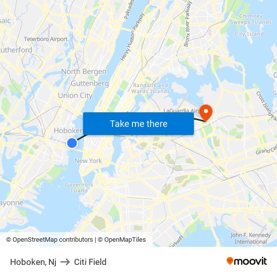 Hoboken, Nj to Citi Field map