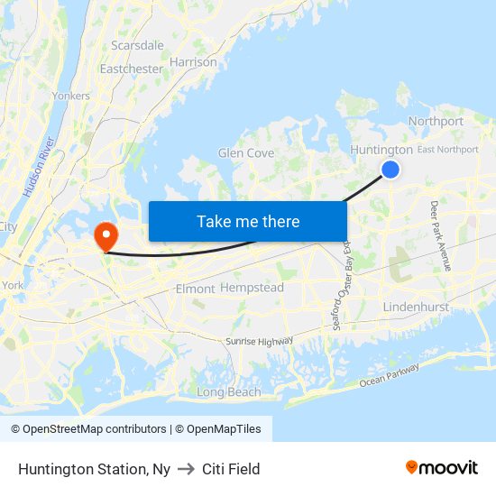 Huntington Station, Ny to Citi Field map