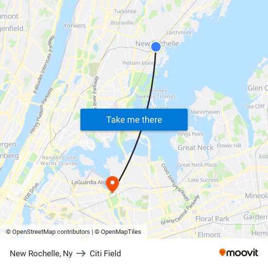 New Rochelle, Ny to Citi Field map