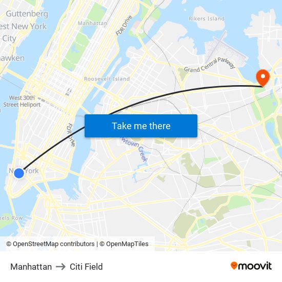 Manhattan to Citi Field map