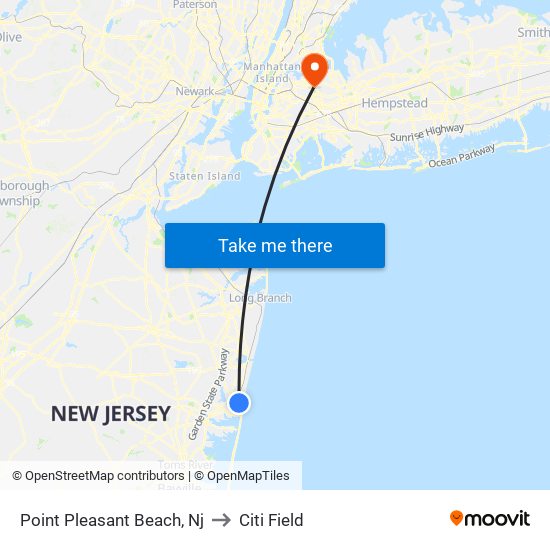 Point Pleasant Beach, Nj to Citi Field map