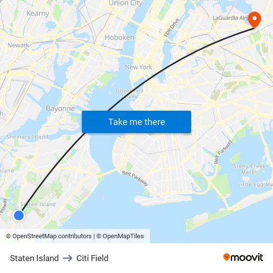 Staten Island to Citi Field map