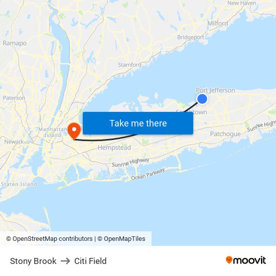 Stony Brook to Citi Field map