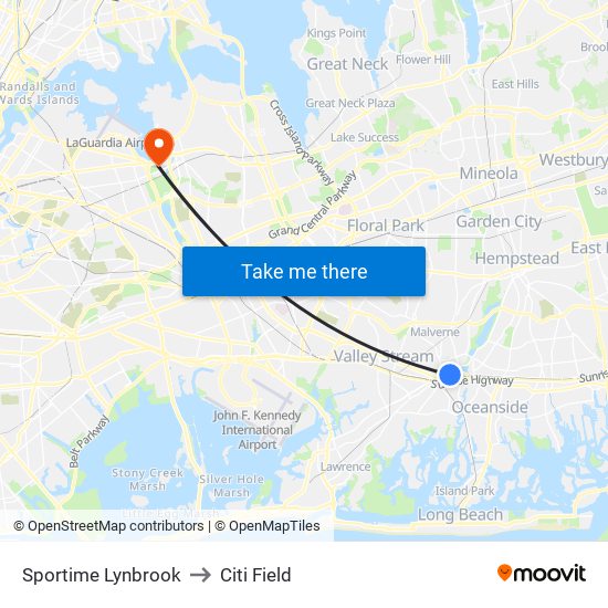 Sportime Lynbrook to Citi Field map