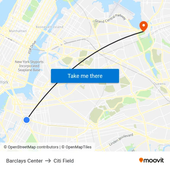 Barclays Center to Citi Field map