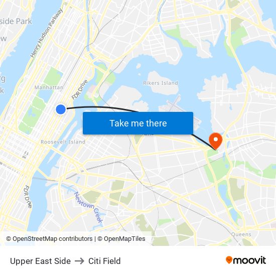 Upper East Side to Citi Field map