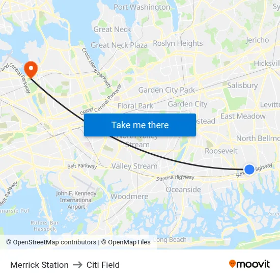 Merrick Station to Citi Field map