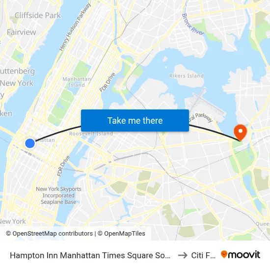 Hampton Inn Manhattan Times Square South New York to Citi Field map