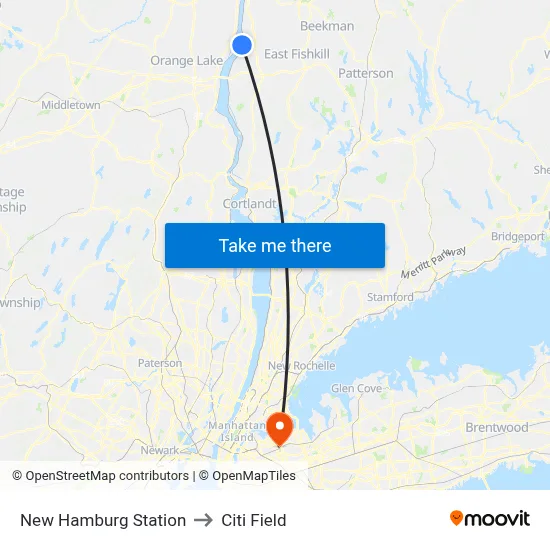 New Hamburg Station to Citi Field map