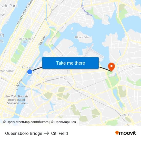 Queensboro Bridge to Citi Field map