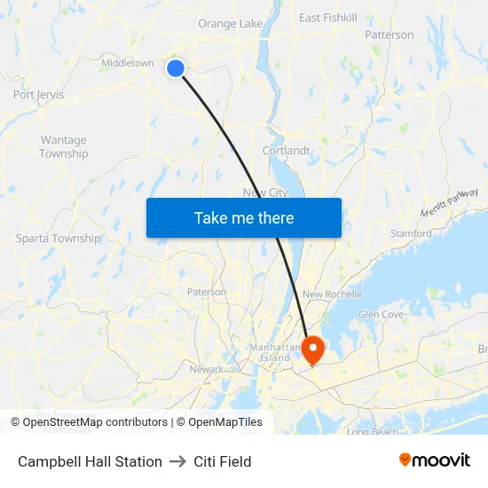 Campbell Hall Station to Citi Field map