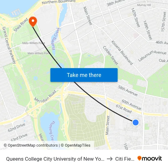 Queens College City University of New York to Citi Field map