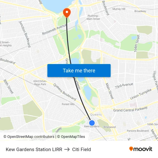 Kew Gardens Station LIRR to Citi Field map