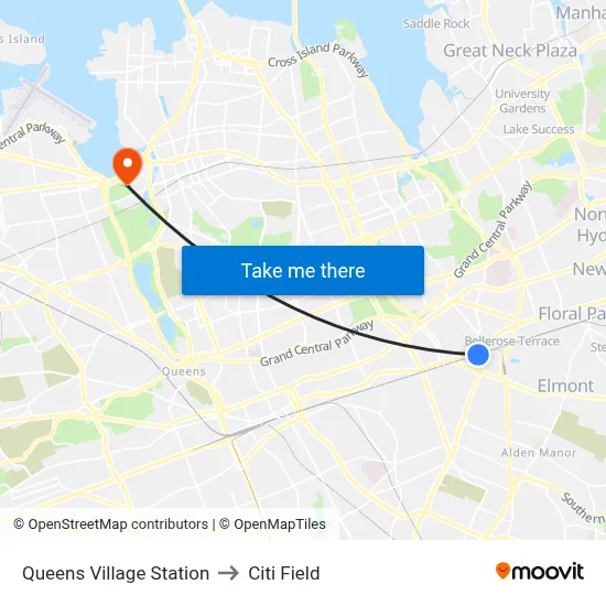 Queens Village Station to Citi Field map