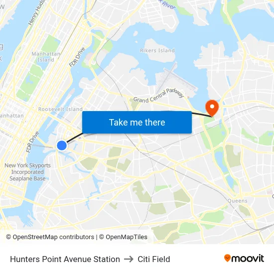 Hunters Point Avenue Station to Citi Field map