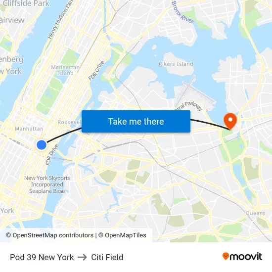 Pod 39 New York to Citi Field map