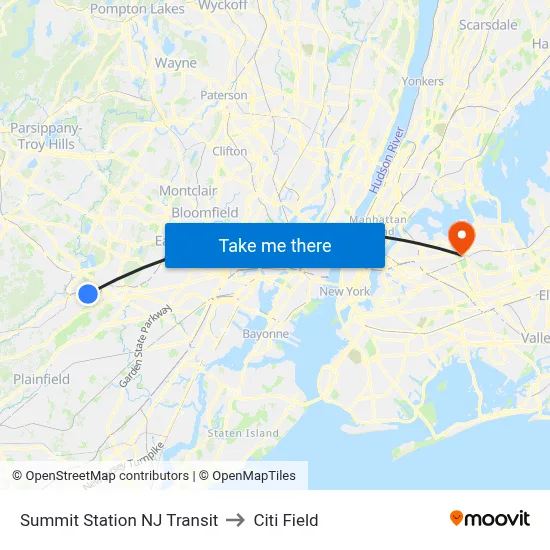 Summit Station NJ Transit to Citi Field map