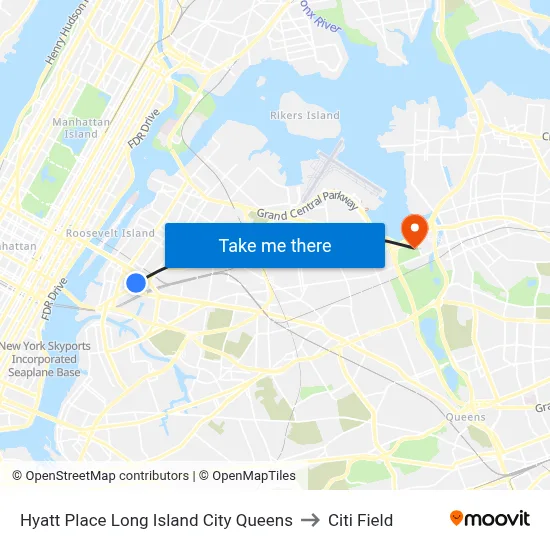 Hyatt Place Long Island City Queens to Citi Field map