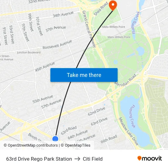 63rd Drive Rego Park Station to Citi Field map