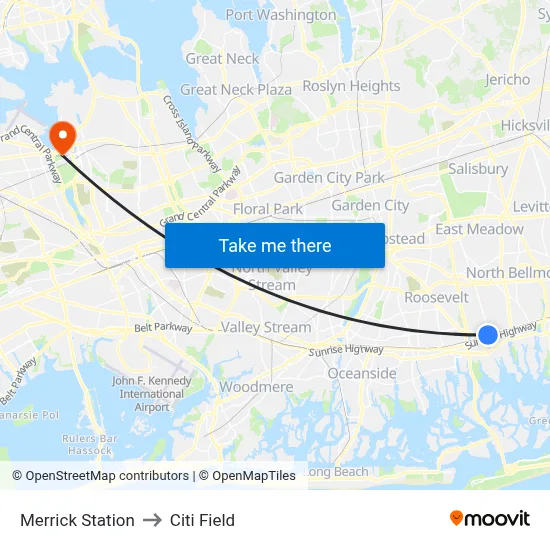 Merrick Station to Citi Field map