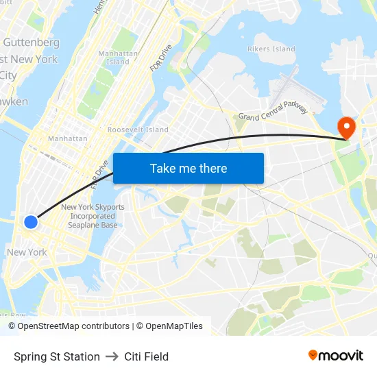 Spring St Station to Citi Field map