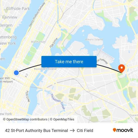 42 St-Port Authority Bus Terminal to Citi Field map