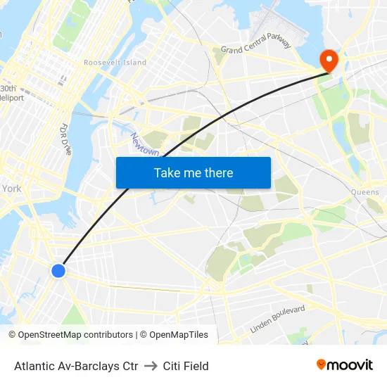 Atlantic Av-Barclays Ctr to Citi Field map