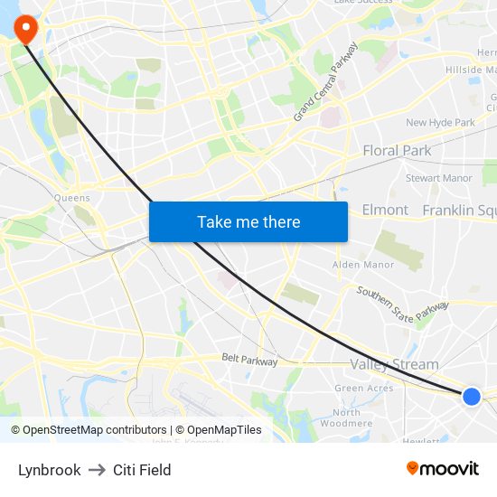 Lynbrook to Citi Field map