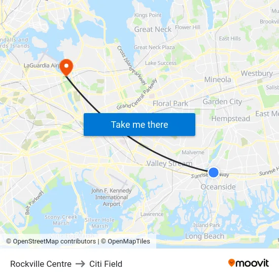 Rockville Centre to Citi Field map