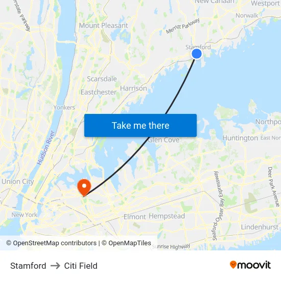 Stamford to Citi Field map