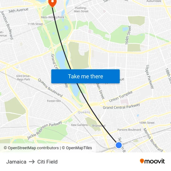 Jamaica to Citi Field map