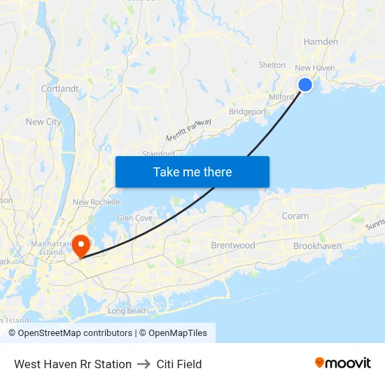 West Haven Rr Station to Citi Field map