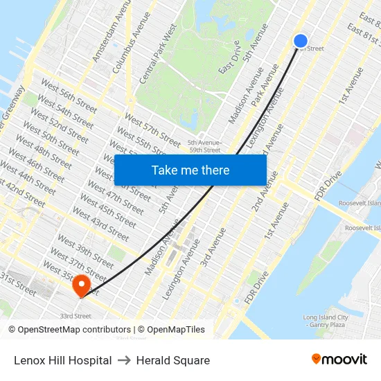 Lenox Hill Hospital to Herald Square map