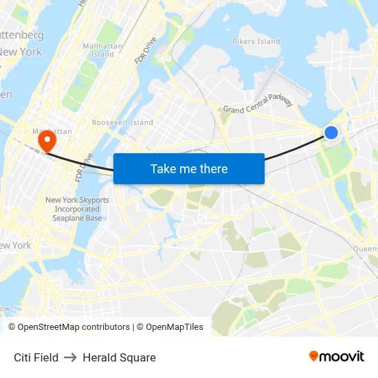 Citi Field to Herald Square map