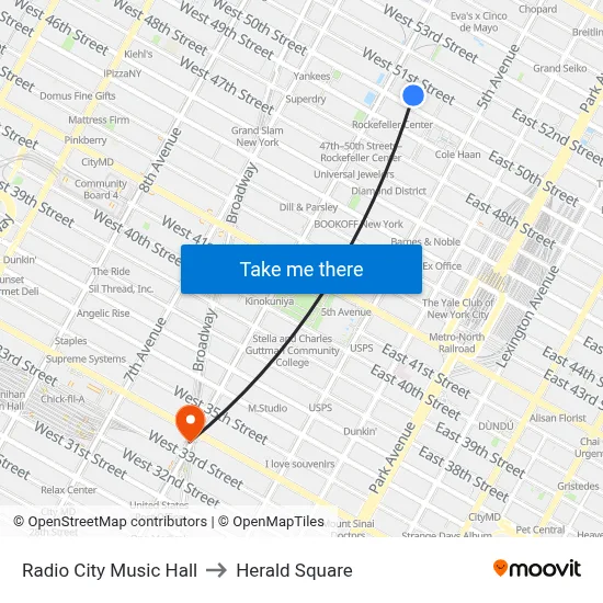 Radio City Music Hall to Herald Square map