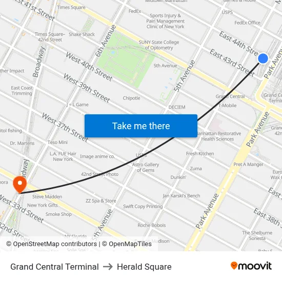 Grand Central Terminal to Herald Square map