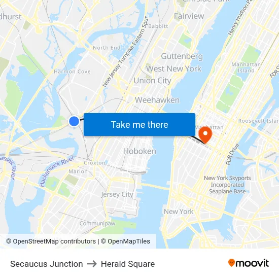 Secaucus Junction to Herald Square map