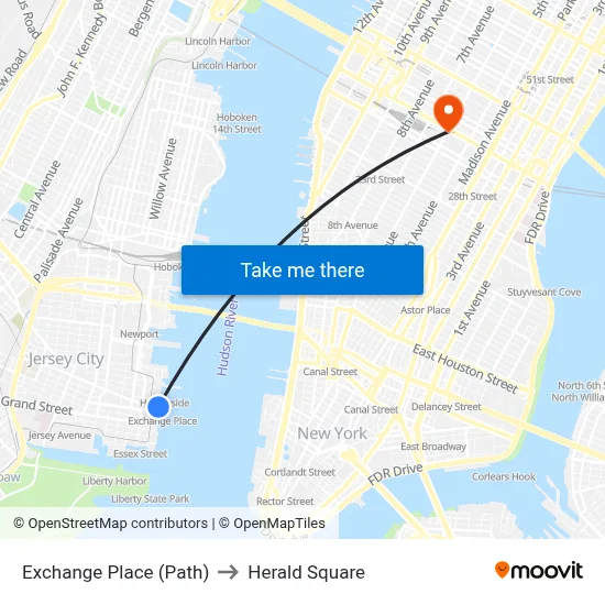 Exchange Place (Path) to Herald Square map