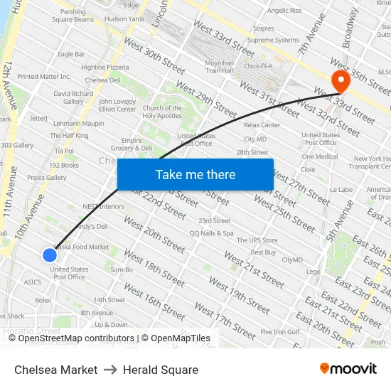 Chelsea Market to Herald Square map