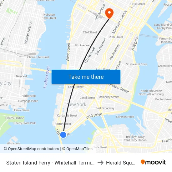 Staten Island Ferry - Whitehall Terminal to Herald Square map